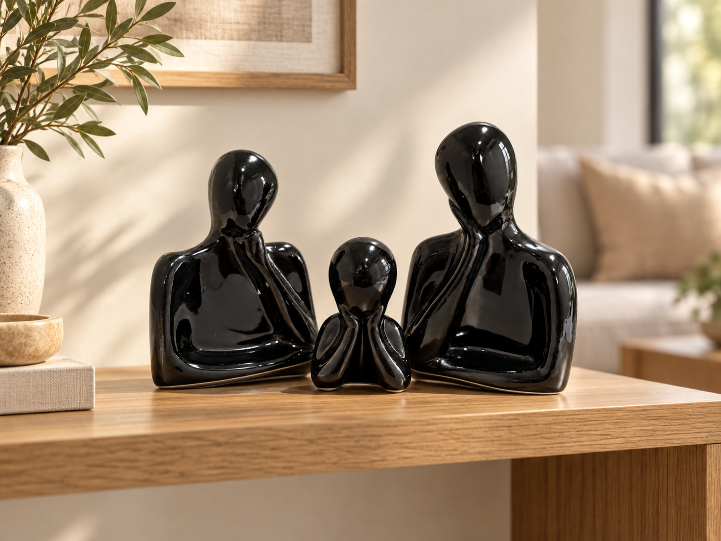 APNA family trio styled in a living room