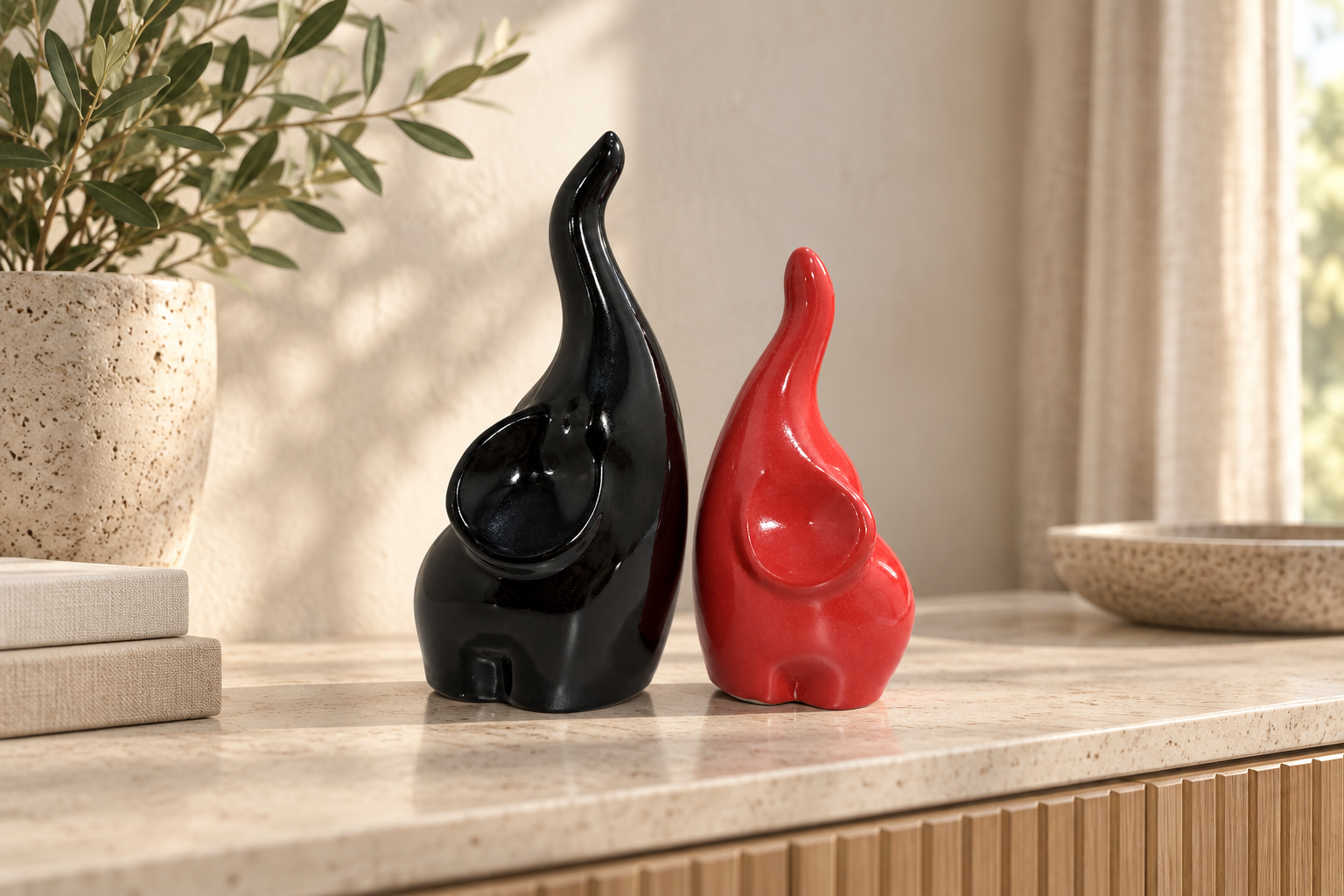SAATH elephant duo styled on a sideboard