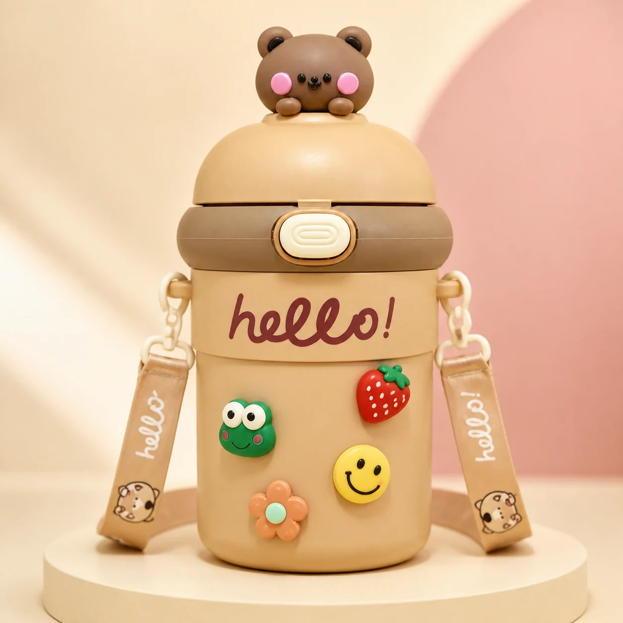 MORI 45 glass bottle in Cocoa Oat Bear on a minimal stage